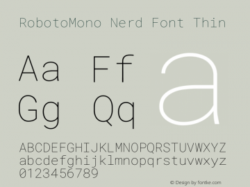 Roboto Mono Thin Nerd Font Complete Version 3.000 Font Sample