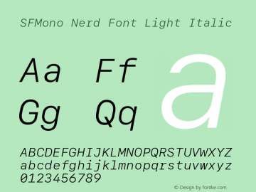 SF Mono Light Italic Nerd Font Complete Version 16.0d2e1 Font Sample