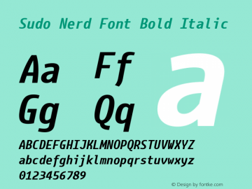 Sudo Bold Italic Nerd Font Complete Version 0.050 Font Sample