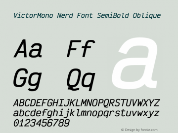 Victor Mono SemiBold Oblique Nerd Font Complete Version 1.420;hotconv 1.0.109;makeotfexe 2.5.65596图片样张