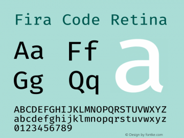 Fira Code Retina Version 2.000 Font Sample