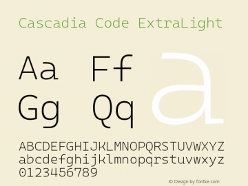 Cascadia Code ExtraLight Version 2102.003; ttfautohint (v1.8.3)图片样张