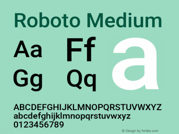 Roboto Medium Regular Version 2.137; 2017 Font Sample