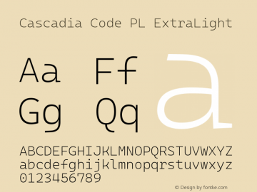 Cascadia Code PL ExtraLight Version 2102.025 Font Sample