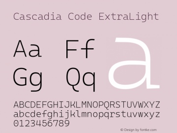 Cascadia Code ExtraLight Version 2102.025; ttfautohint (v1.8.3)图片样张