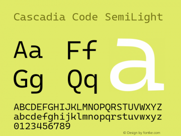 Cascadia Code SemiLight Version 2102.025; ttfautohint (v1.8.3)图片样张