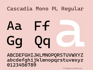 Cascadia Mono PL Regular Version 2102.025; ttfautohint (v1.8.3) Font Sample