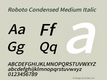 Roboto Condensed Medium Italic Version 2.138; 2017图片样张