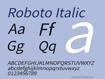 Roboto Italic Version 2.138; 2017图片样张
