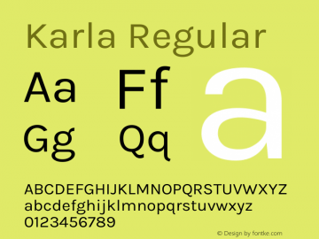 Karla Regular Version 2.002 Font Sample