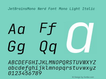 JetBrains Mono Light Italic Nerd Font Complete Mono Version 2.225; ttfautohint (v1.8.3)图片样张