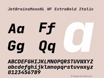 JetBrains Mono NL ExtraBold Italic Nerd Font Complete Mono Windows Compatible Version 2.225; ttfautohint (v1.8.3)图片样张