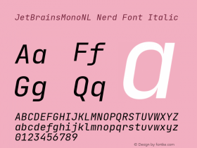 JetBrains Mono NL Italic Nerd Font Complete Version 2.225; ttfautohint (v1.8.3)图片样张