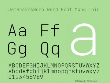 JetBrains Mono Thin Nerd Font Complete Mono Version 2.225; ttfautohint (v1.8.3) Font Sample