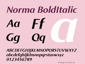 Norma BoldItalic Macromedia Fontographer 4.1.4 01‐11‐17 Font Sample
