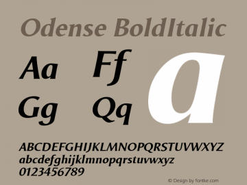 Odense BoldItalic Macromedia Fontographer 4.1.4 01‐11‐17 Font Sample