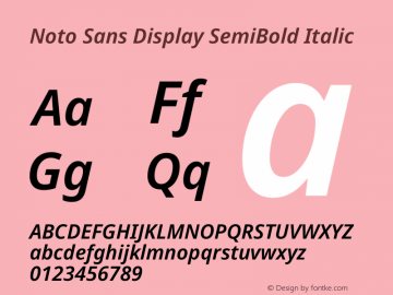 Noto Sans Display SemiBold Italic Version 2.003 Font Sample