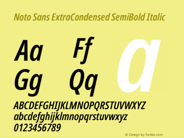 Noto Sans ExtraCondensed SemiBold Italic Version 2.004 Font Sample