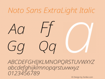 Noto Sans ExtraLight Italic Version 2.004 Font Sample
