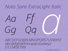 Noto Sans ExtraLight Italic Version 2.004 Font Sample