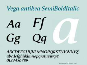 Vega antikva SemiBoldItalic Macromedia Fontographer 4.1.4 01‐11‐17 Font Sample