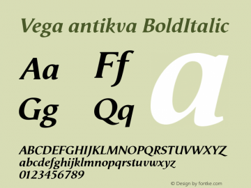 Vega antikva BoldItalic Macromedia Fontographer 4.1.4 01‐11‐17 Font Sample