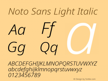 Noto Sans Light Italic Version 2.004; ttfautohint (v1.8.3) -l 8 -r 50 -G 200 -x 14 -D latn -f none -a qsq -X 