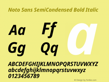 Noto Sans SemiCondensed Bold Italic Version 2.004 Font Sample