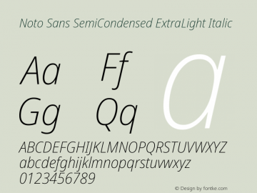 Noto Sans SemiCondensed ExtraLight Italic Version 2.004图片样张