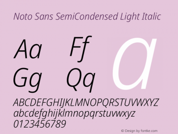 Noto Sans SemiCondensed Light Italic Version 2.004 Font Sample