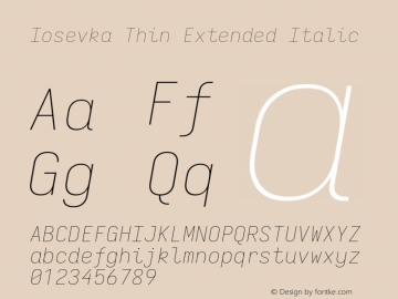 Iosevka Thin Extended Italic Version 5.0.8 Font Sample