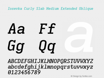 Iosevka Curly Slab Medium Extended Oblique Version 5.0.8 Font Sample