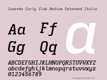 Iosevka Curly Slab Medium Extended Italic Version 5.0.8 Font Sample