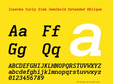 Iosevka Curly Slab Semibold Extended Oblique Version 5.0.8 Font Sample
