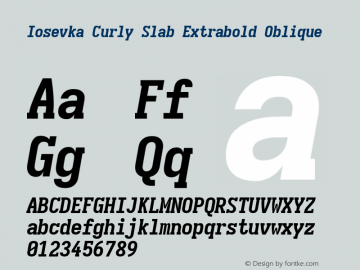 Iosevka Curly Slab Extrabold Oblique Version 5.0.8 Font Sample