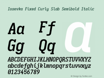 Iosevka Fixed Curly Slab Semibold Italic Version 5.0.8 Font Sample
