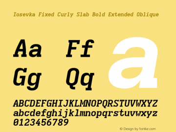 Iosevka Fixed Curly Slab Bold Extended Oblique Version 5.0.8 Font Sample