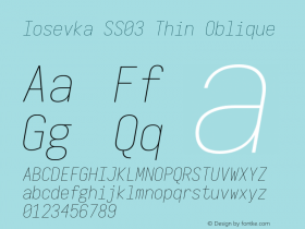 Iosevka SS03 Thin Oblique Version 5.0.8 Font Sample