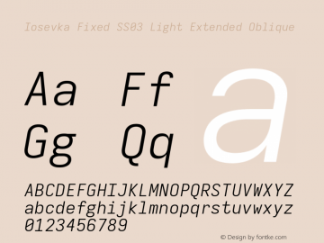 Iosevka Fixed SS03 Light Extended Oblique Version 5.0.8 Font Sample