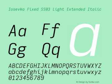 Iosevka Fixed SS03 Light Extended Italic Version 5.0.8 Font Sample