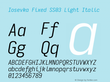 Iosevka Fixed SS03 Light Italic Version 5.0.8 Font Sample