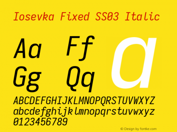 Iosevka Fixed SS03 Italic Version 5.0.8 Font Sample
