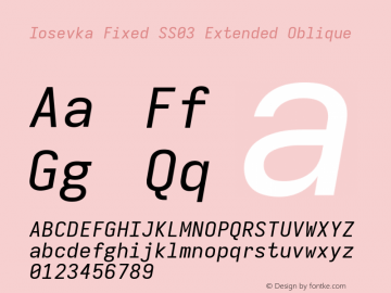 Iosevka Fixed SS03 Extended Oblique Version 5.0.8 Font Sample