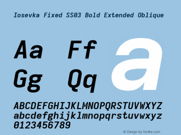 Iosevka Fixed SS03 Bold Extended Oblique Version 5.0.8 Font Sample