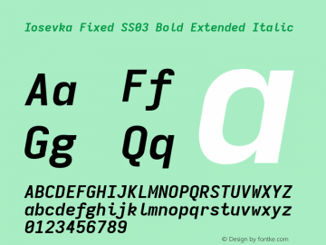 Iosevka Fixed SS03 Bold Extended Italic Version 5.0.8 Font Sample