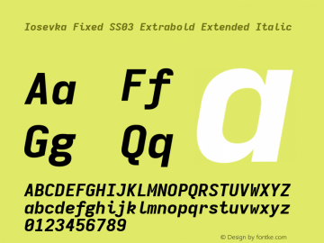 Iosevka Fixed SS03 Extrabold Extended Italic Version 5.0.8 Font Sample