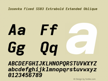 Iosevka Fixed SS03 Extrabold Extended Oblique Version 5.0.8 Font Sample