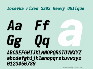Iosevka Fixed SS03 Heavy Oblique Version 5.0.8 Font Sample
