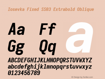 Iosevka Fixed SS03 Extrabold Oblique Version 5.0.8 Font Sample