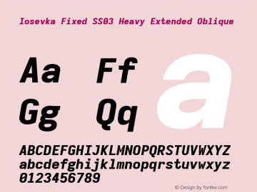 Iosevka Fixed SS03 Heavy Extended Oblique Version 5.0.8 Font Sample